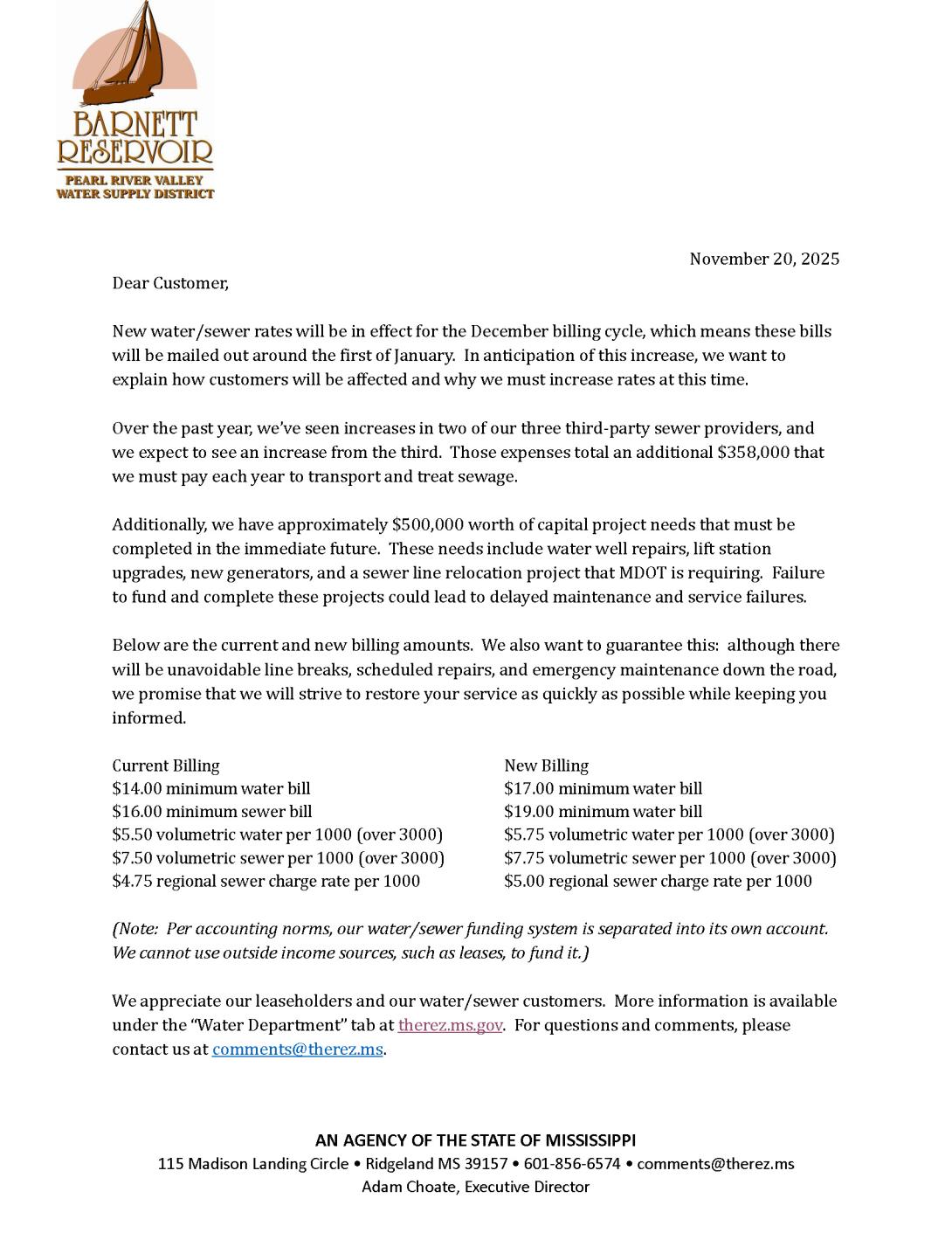 New Water and Sewer Rates