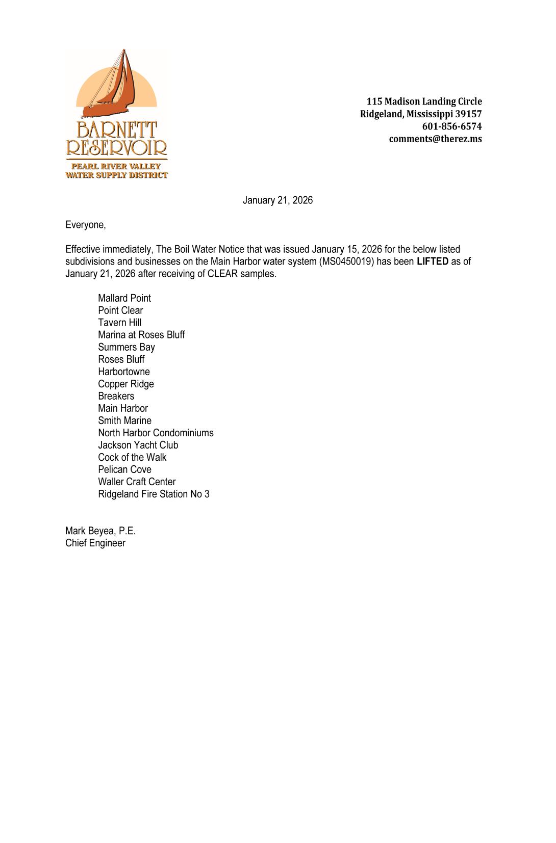 Boil Water Notice Lifted 