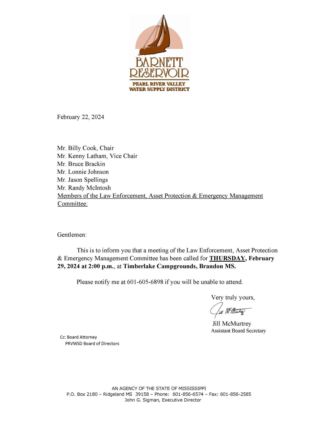 Call Letter for February 2024 Law Enforcement Committee Meeting