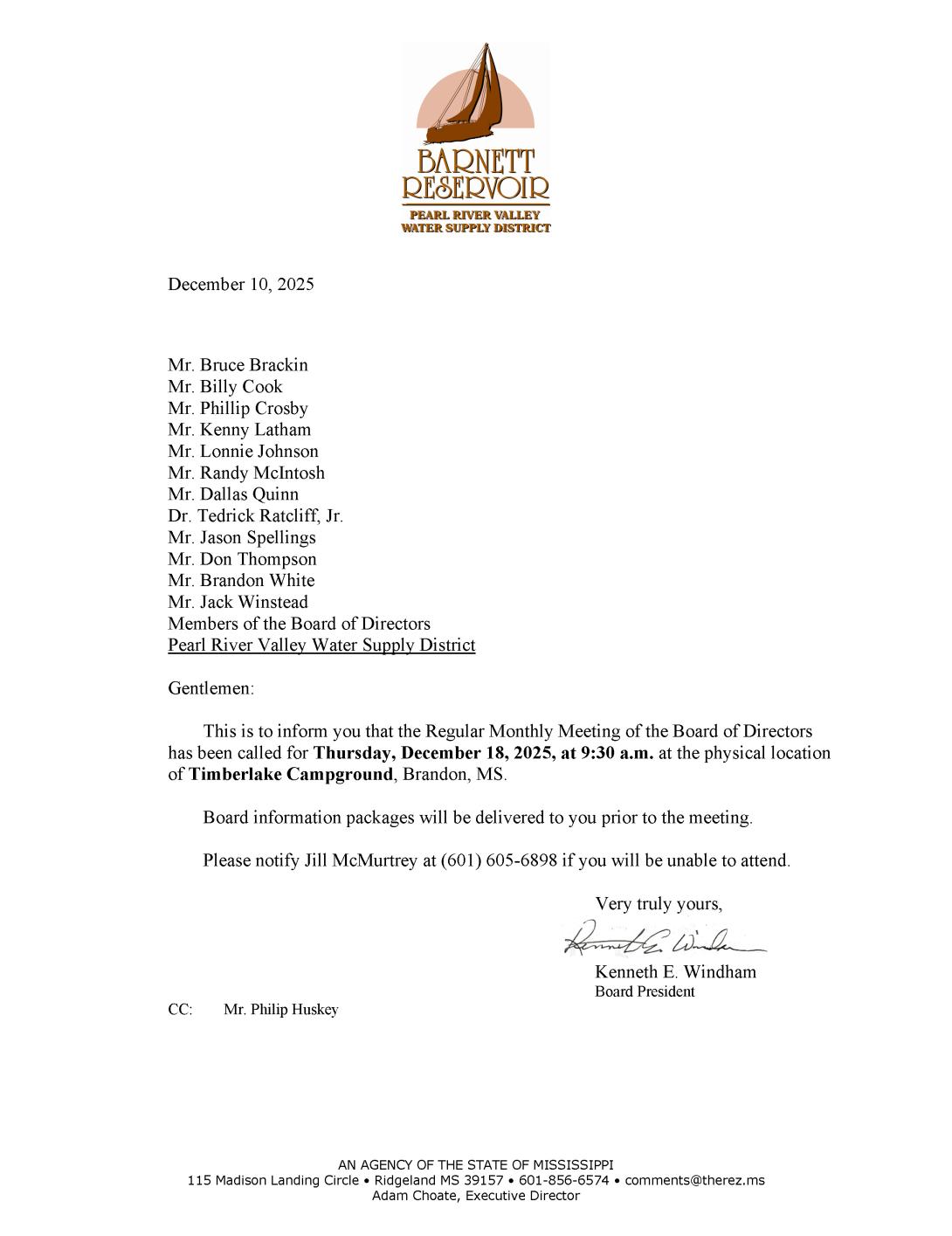 Call Letter for December 2025 Board of Directors Meeting